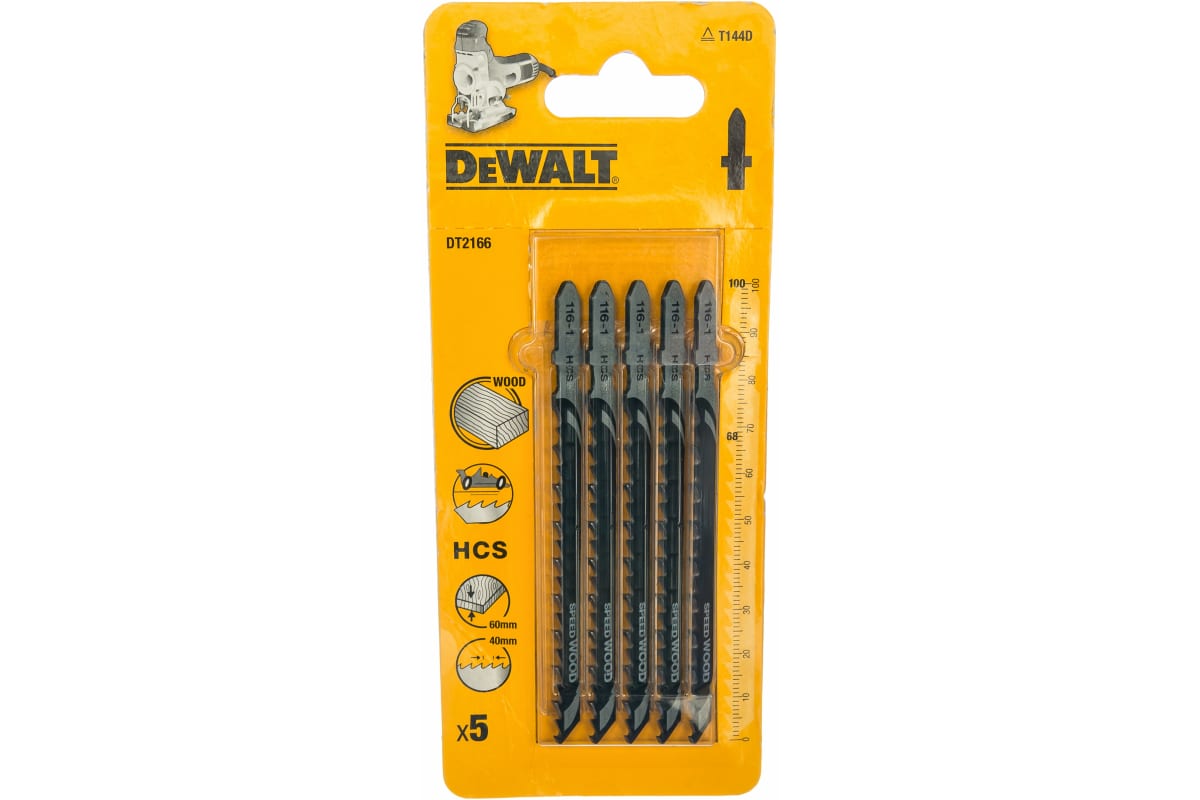 DeWalt Пилка д/лобзика п/дер.HCS 100х68х4.0х60мм T144D,5шт 