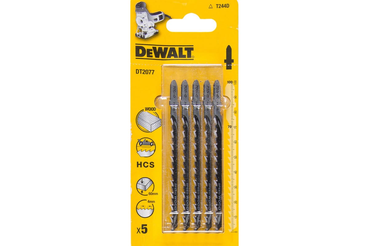 DeWalt Пилка д/лобзика п/дер.HCS 100х70х4.0х60мм T244D,5шт 