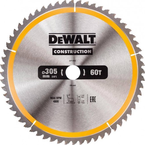 DeWalt Пильн.диск CONSTRUCTION п/дер. с гвоздями 305/30 60 ATB -5° 