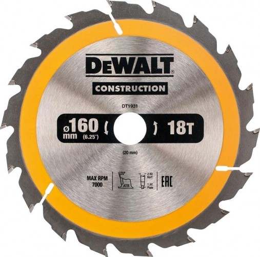 Пильн.диск CONSTRUCTION п/дер. с гвоздями 160/20 18 ATB +20° DeWalt