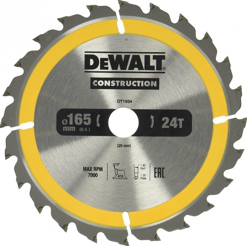 Пильн.диск CONSTRUCTION п/дер. с гвоздями 165/20 24 ATB +10° DeWalt