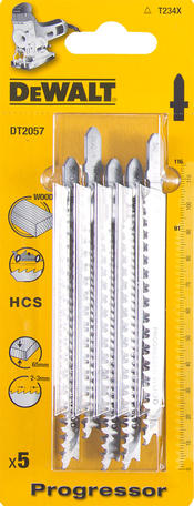 DeWalt Пилка д/лобзика п/дер.HCS 116х91х2-3х65мм, T234X 5шт 