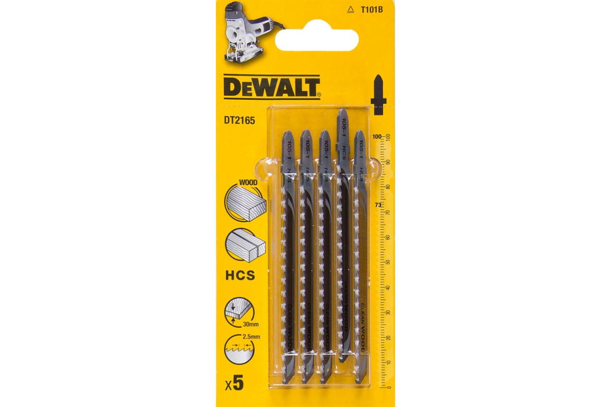 DeWalt Пилка д/лобзика п/дер.HCS 100х73х2.5х30мм T101B,5шт 