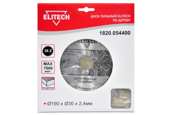 ELITECH 1820.054400 Диск пильный ,ф 190мм х30 мм х2,4мм, 36 зуб, д\дерева